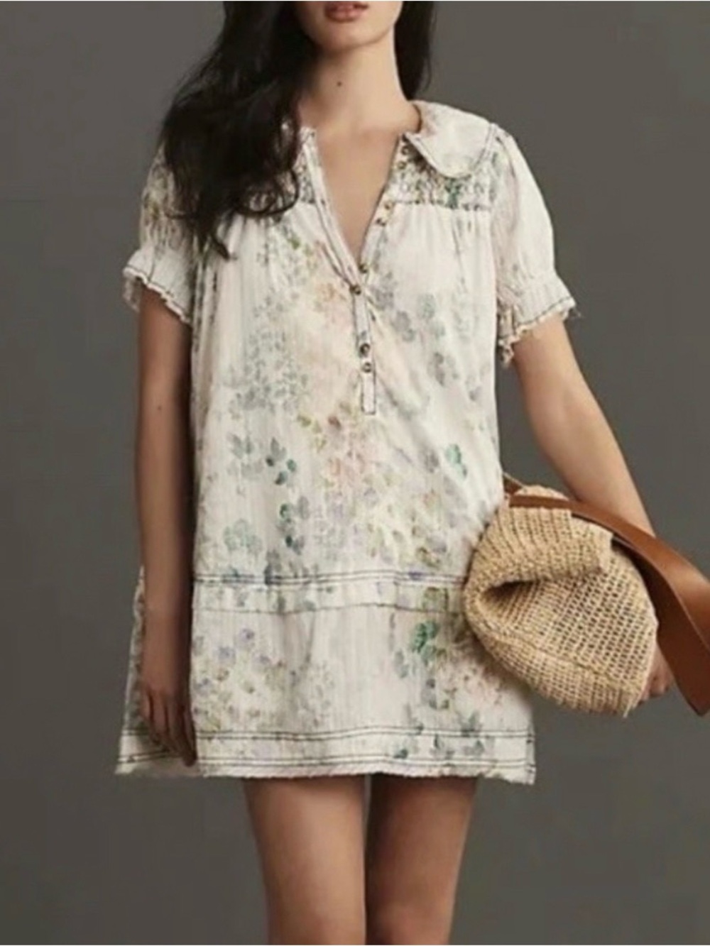 Anthropologie Pilcro Findley Puff Sleeve Collared Mini Dress NWT